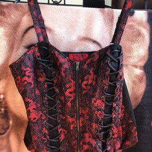 Tripp NYC lace-up Dragon corset sz 1X red /black